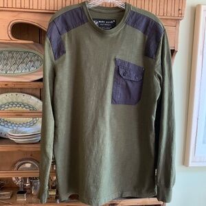 Marc Ecko 100% Cotton Long Sleeve Tee – Olive Green Utility Pocket – Large